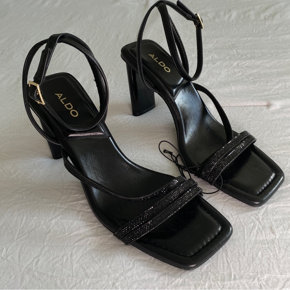 Nwob Aldo Malena Black Heel Strap Sandals Women’s size 8.5